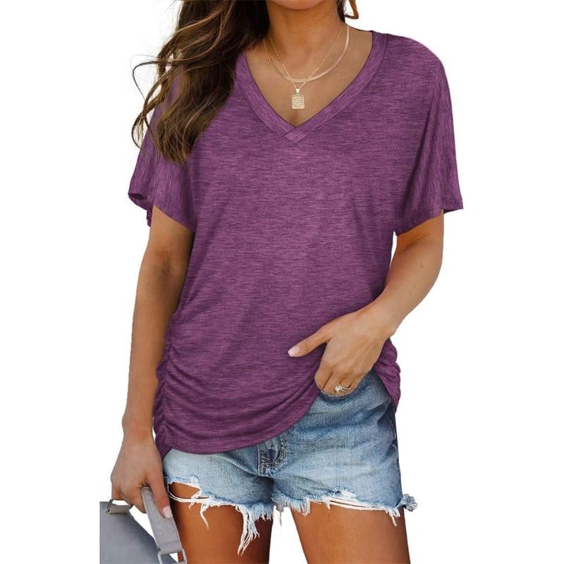 🎁Last Day Promotion 49% OFF✨Womens Short Sleeve V Neck Dolman Tops with Side Shirring Loose Fit Shirts