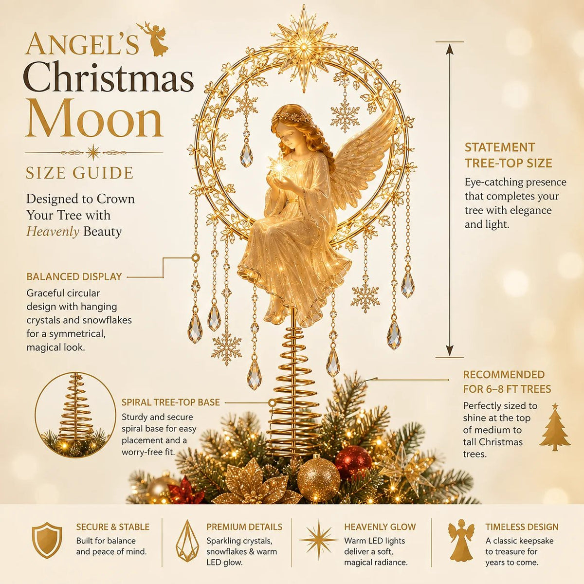 đĽLast Day 49% OFF⨠Angelâs Christmas Moon⢠Lighted Angel Tree Topper