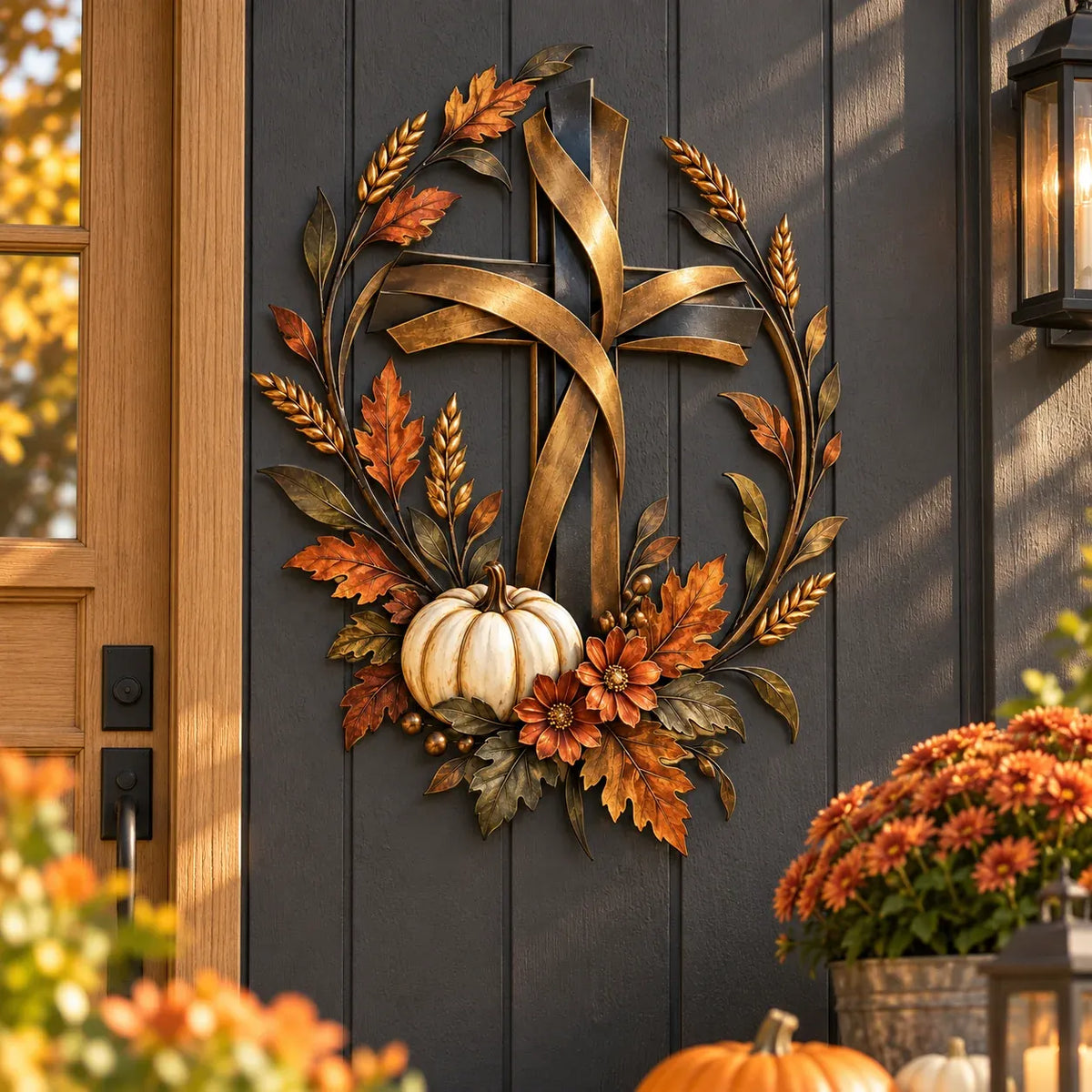 🔥😍Autumn Cross & Pumpkin Harvest Metal Wall Decor