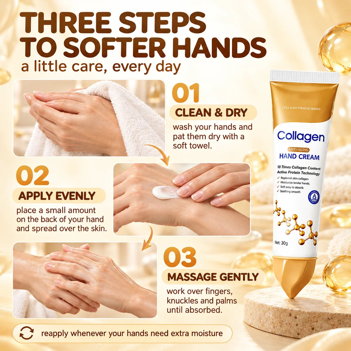 ✨ Collagen Hand Cream – 30g, Deep Moisture & Soft, Smooth Hands