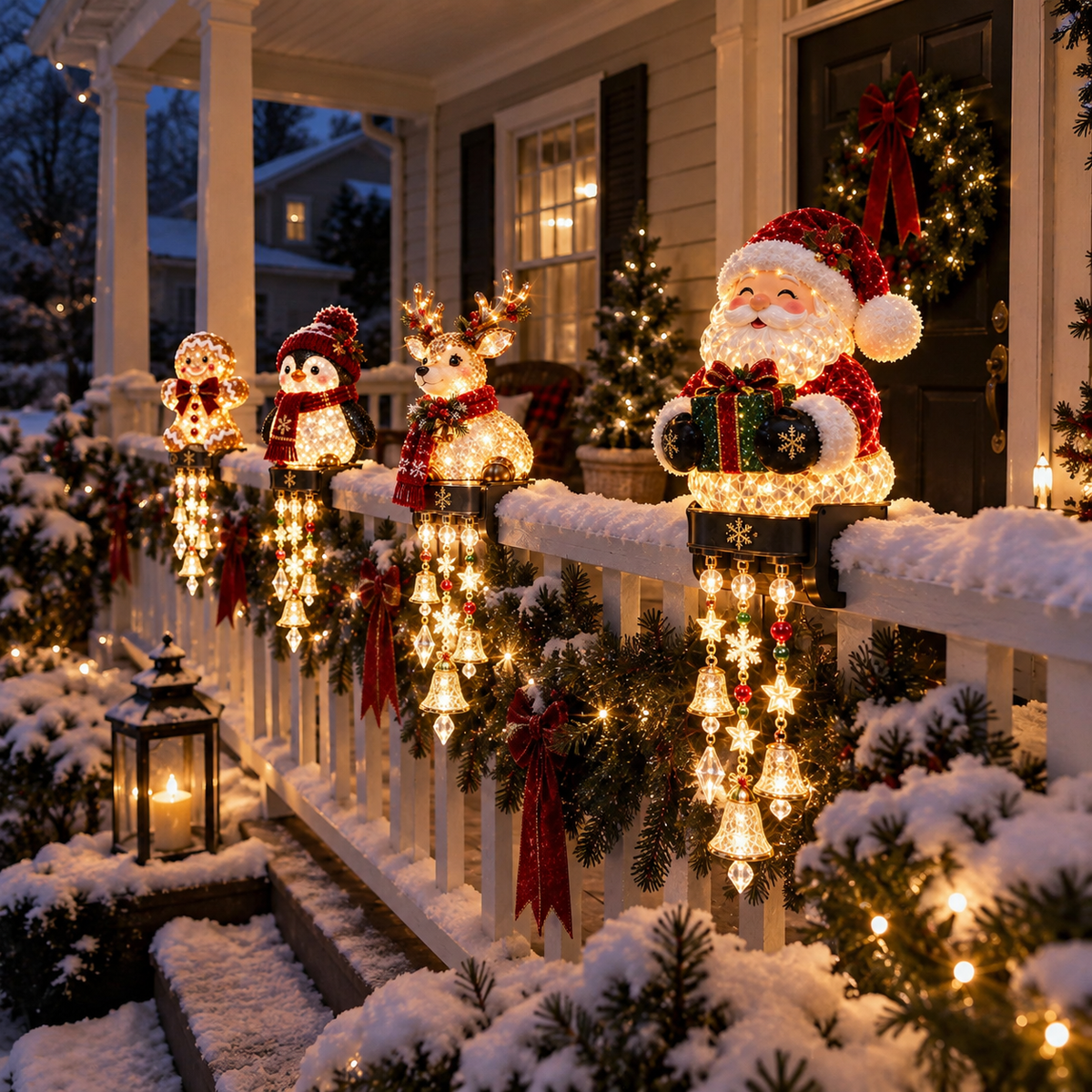 π Christmas Porch Railing Lights β 4 Festive Character Designs