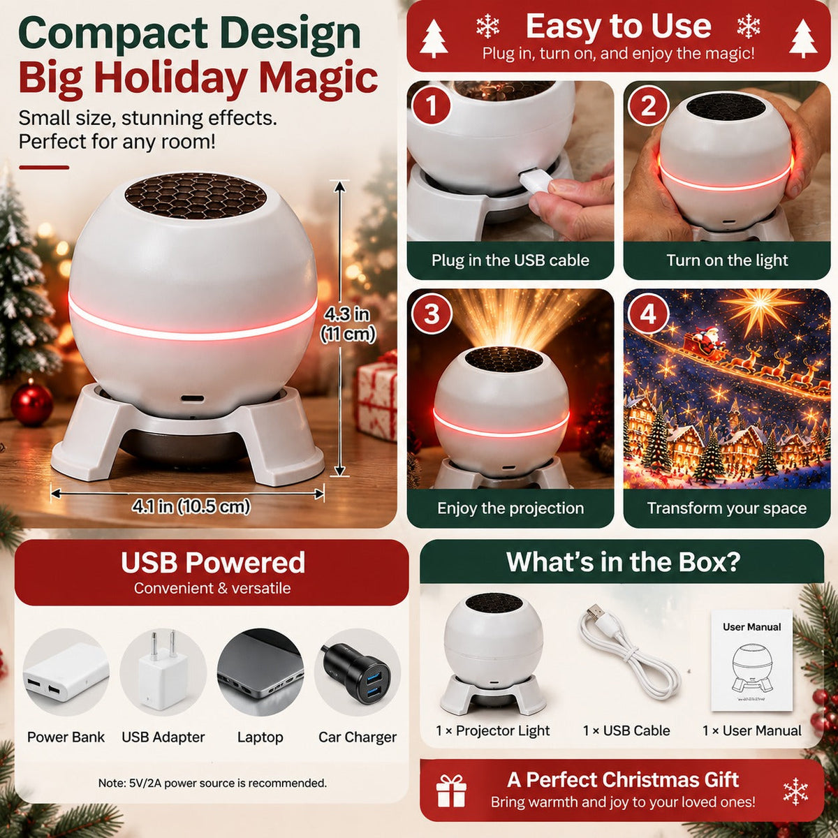 ๐ฅLAST DAY 49% OFF -๐ Magical Christmas Projection Night Light โ Transform Any Room Into A Holiday Wonderland