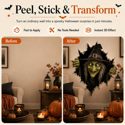 🎃👻Halloween Break-In 3D Wall Decals: Realistic Horror Effect & Spooky Party Decor