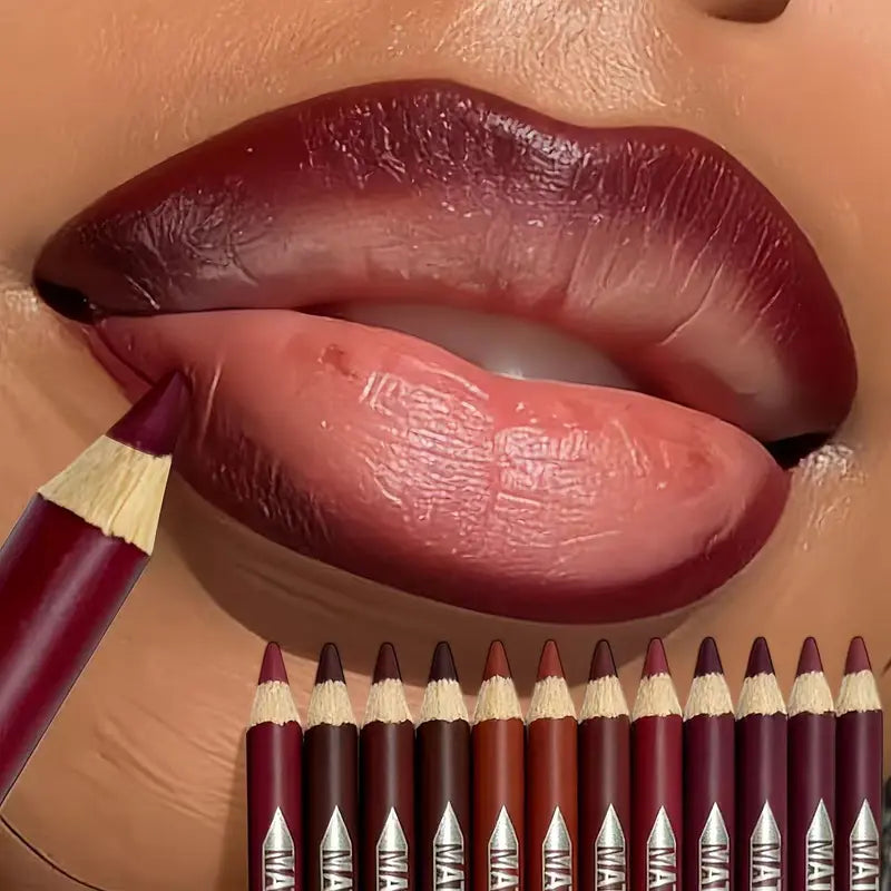 💋 12-Piece Matte Lip Liner Set — Waterproof & Smudge-Proof ✨