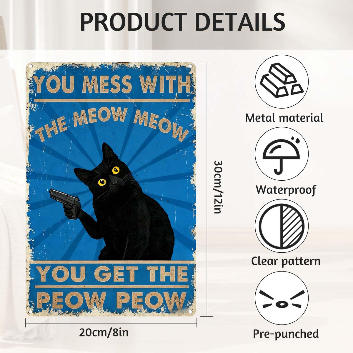 The "Meow Meow Peow Peow" Vintage Black Cat Metal Sign
