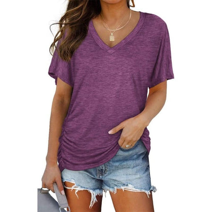 🎁Last Day Promotion 49% OFF✨Womens Short Sleeve V Neck Dolman Tops with Side Shirring Loose Fit Shirts