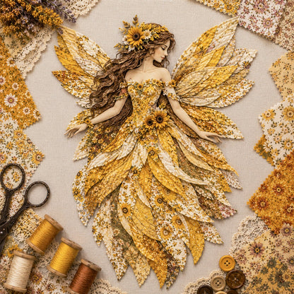 🔥LAST DAY 49% OFF-🧚‍♀️🌸 Premium Fairy Patchwork DIY Kit | High-Quality Layered Fabric with Floral Wings DIY Handmade Fantasy Wall Decor ✨