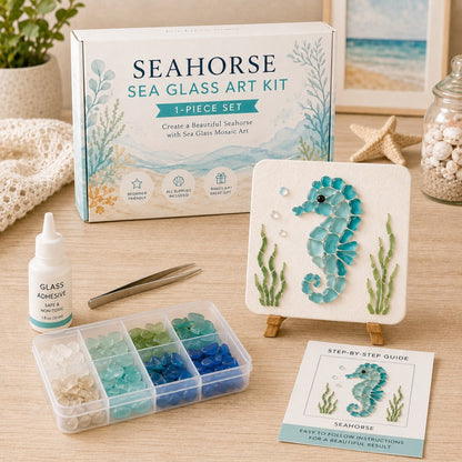 DIY Sea Glass Mosaic Craft Kit, Ocean Life & Garden Art Supplies for Starters, Beautiful Coastal Home Ornament, Creative Handcraft Gift for Women
