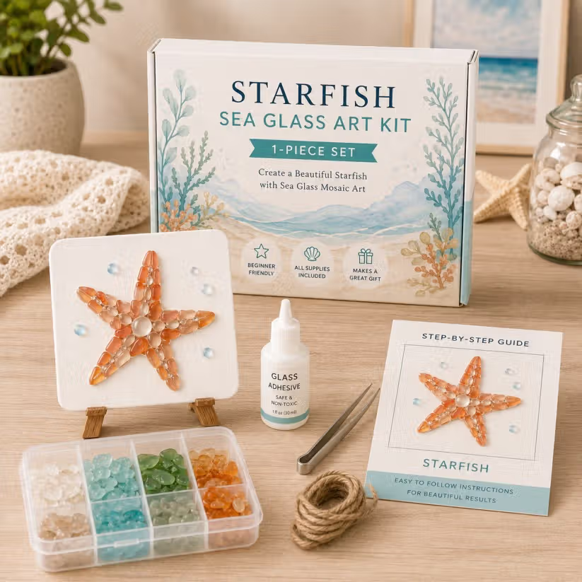 DIY Sea Glass Mosaic Craft Kit, Ocean Life & Garden Art Supplies for Starters, Beautiful Coastal Home Ornament, Creative Handcraft Gift for Women