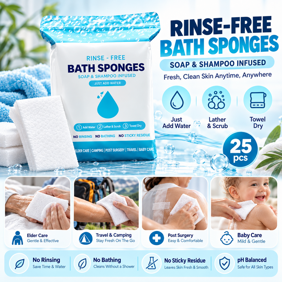 🏆Flash Sale⚡ 50K+  🌈Disposable Rinse-Free Bathing Wipes🧼