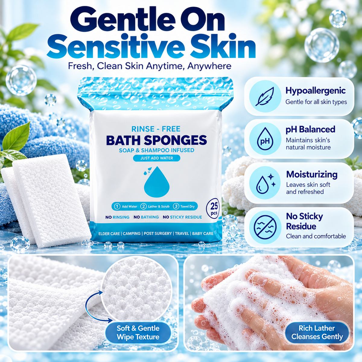 🏆Flash Sale⚡ 50K+  🌈Disposable Rinse-Free Bathing Wipes🧼