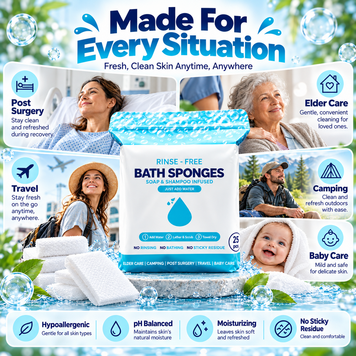 🏆Flash Sale⚡ 50K+  🌈Disposable Rinse-Free Bathing Wipes🧼