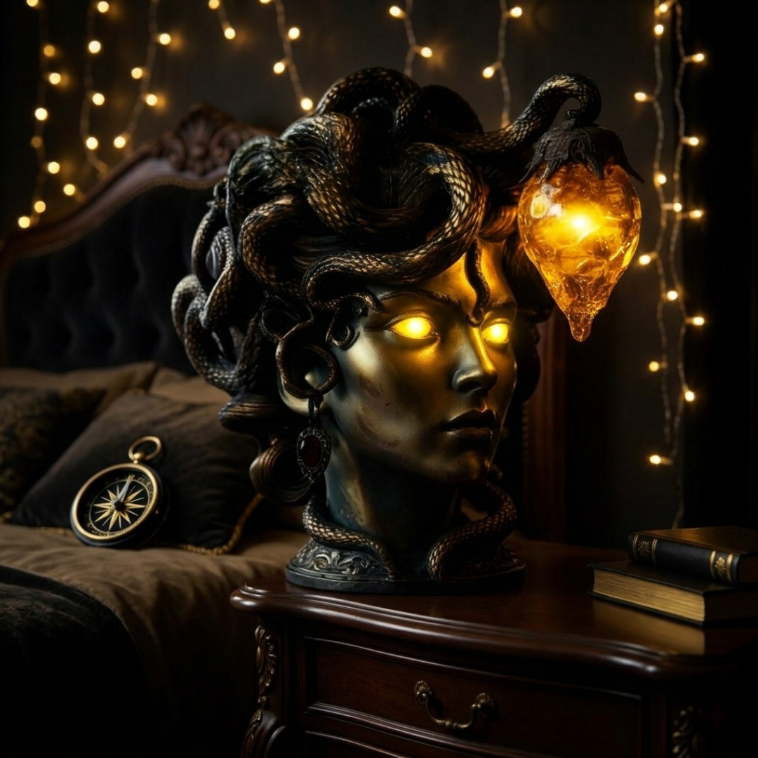 🖤Dark & Mysterious🐍 Medusa’s Gaze - Handcrafted Gothic Table Lamp🛋️