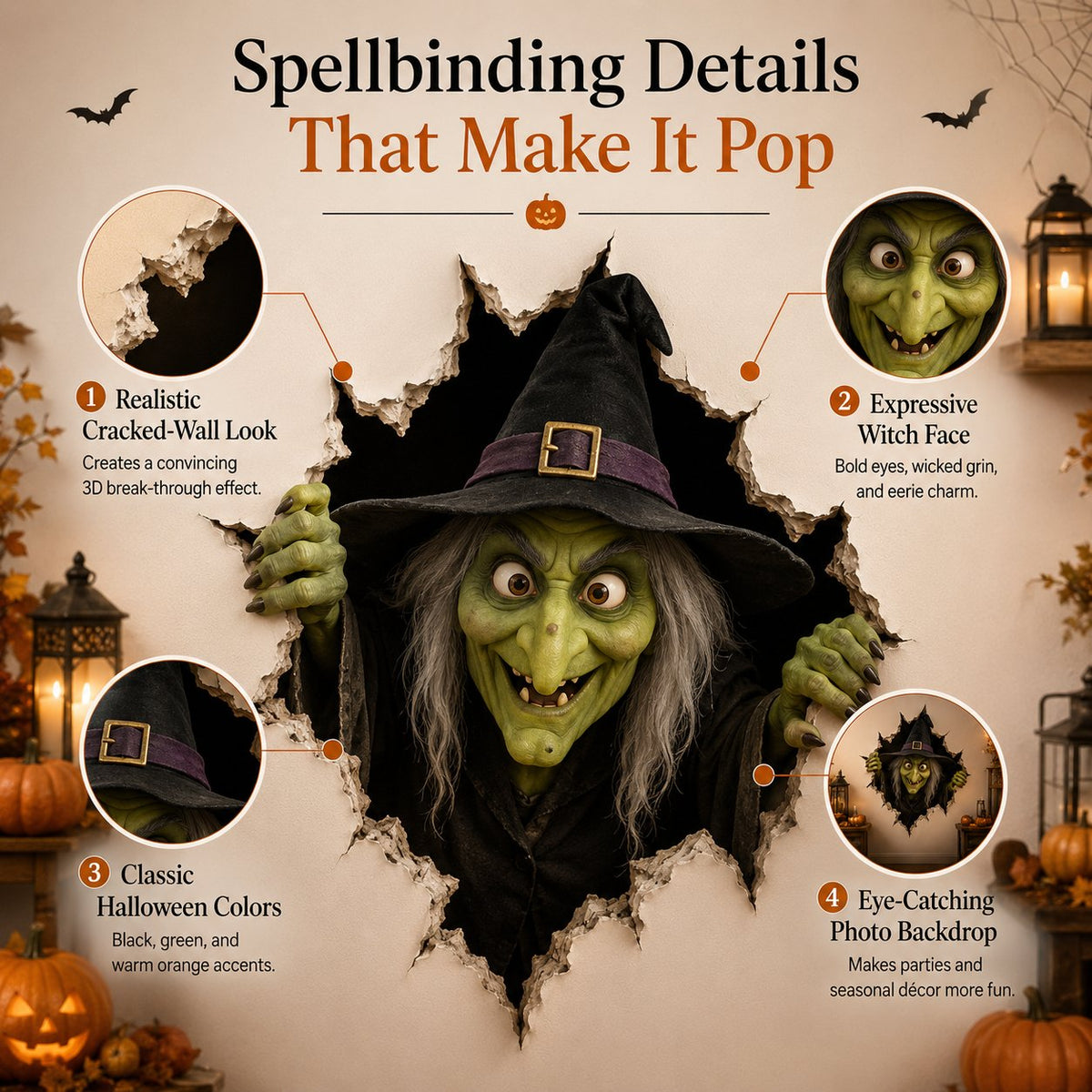 🎃👻Halloween Break-In 3D Wall Decals: Realistic Horror Effect & Spooky Party Decor