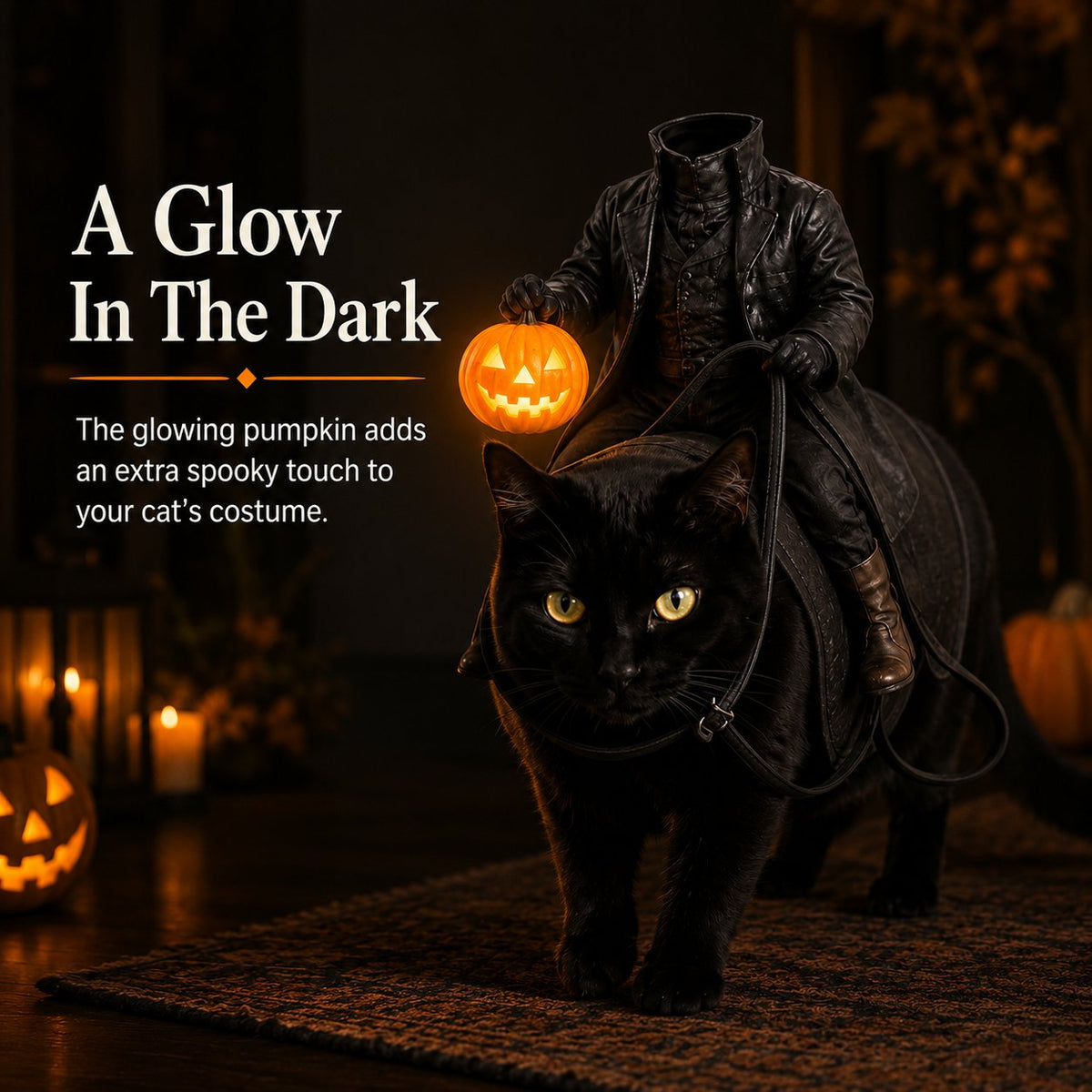 🎃 Headless Rider Halloween Cat Costume with Glowing Pumpkin