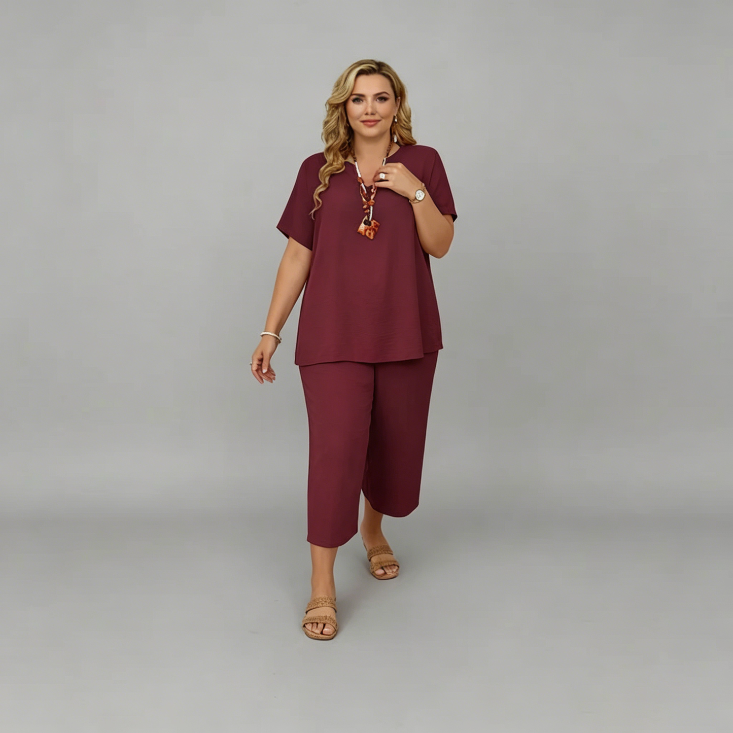☀️Plus Size Women V-Neck Wide-Leg Summer Set