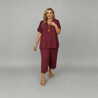 ☀️Plus Size Women V-Neck Wide-Leg Summer Set