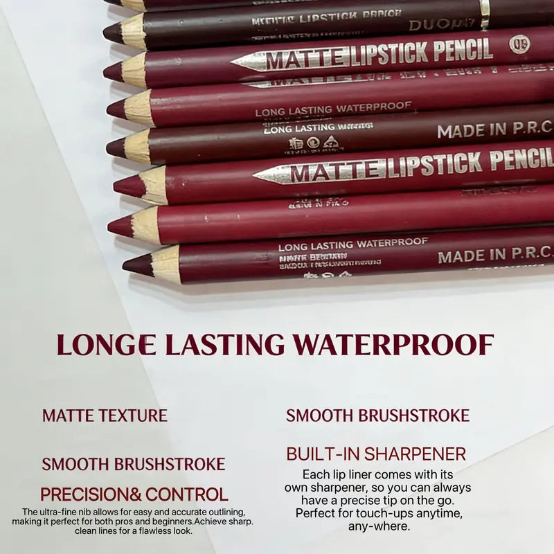 💋 12-Piece Matte Lip Liner Set — Waterproof & Smudge-Proof ✨