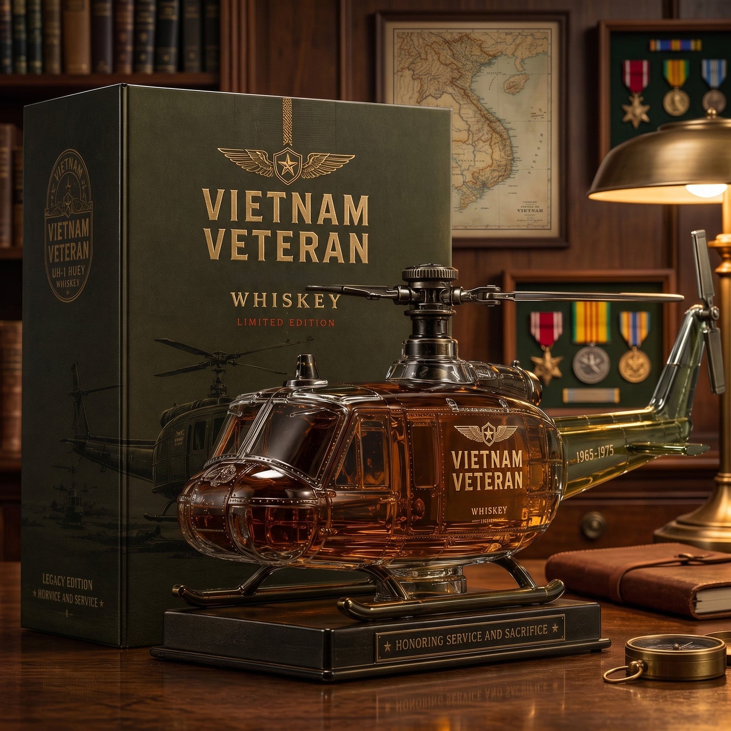 🇺🇸🚁🎖️Vietnam Veteran Military Helicopter 1965-1975 Whiskey Bottle
