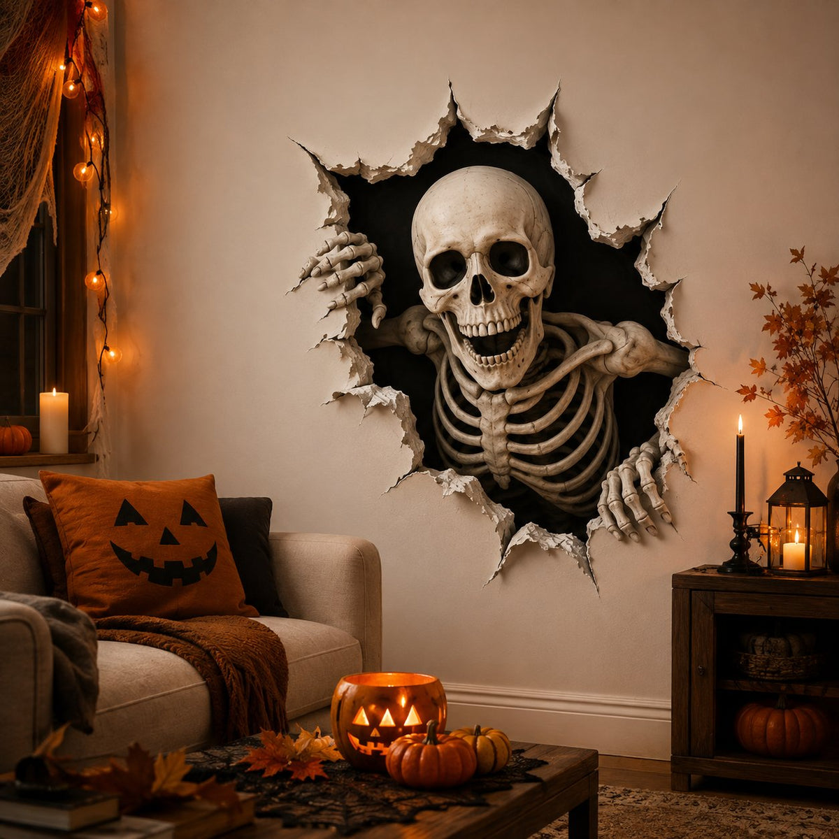 🎃👻Halloween Break-In 3D Wall Decals: Realistic Horror Effect & Spooky Party Decor