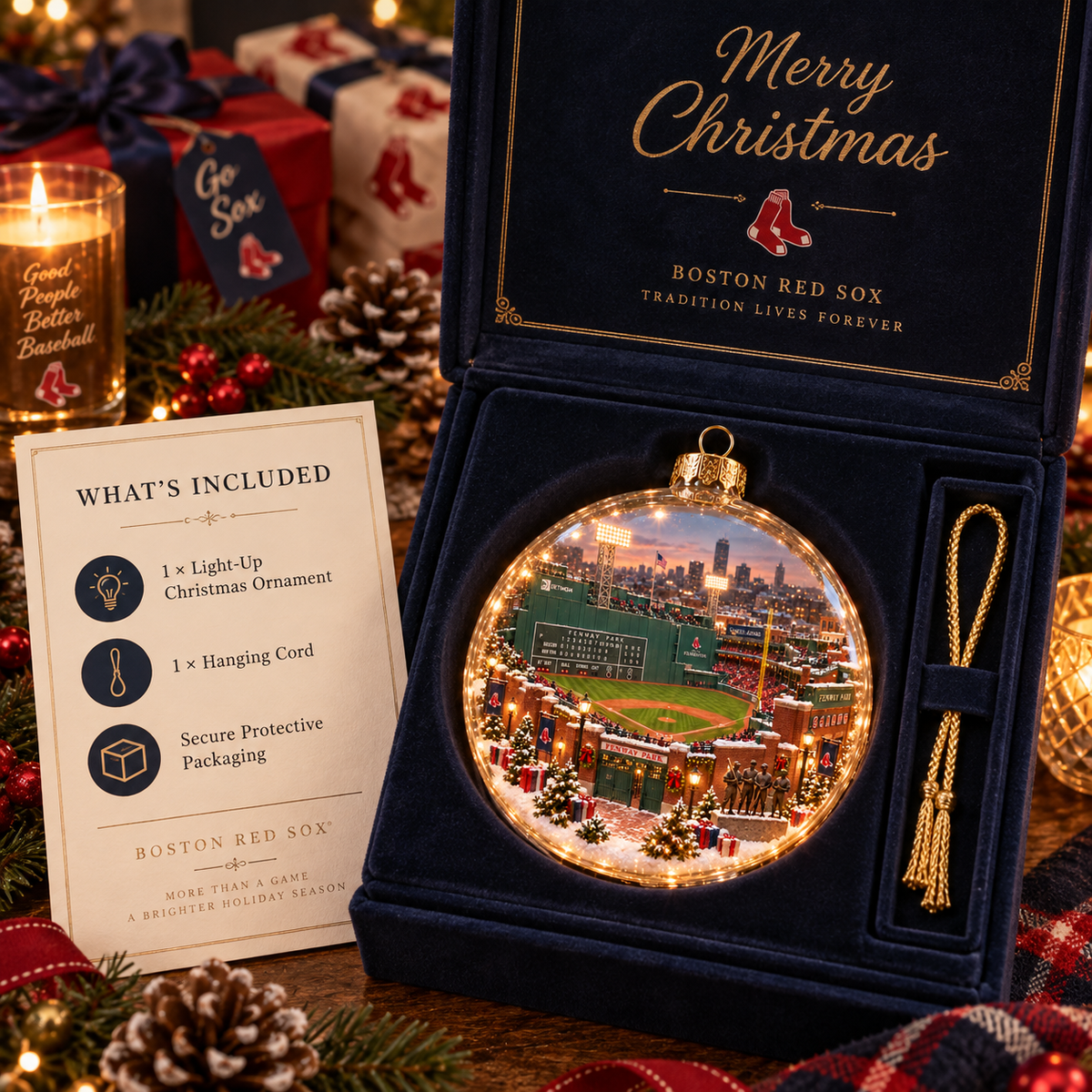 🎄 Go Sox — Light-Up Baseball Diorama Ornament