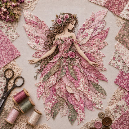 🔥LAST DAY 49% OFF-🧚‍♀️🌸 Premium Fairy Patchwork DIY Kit | High-Quality Layered Fabric with Floral Wings DIY Handmade Fantasy Wall Decor ✨