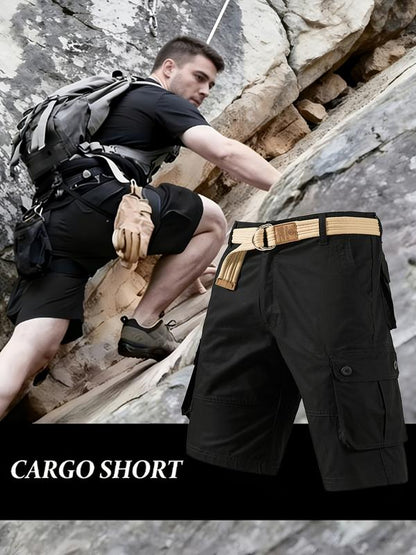 Men's Heavy-Duty Multi-Pocket Tactical Cargo Shorts - 100% Organic Cotton Hiking & Work Shorts