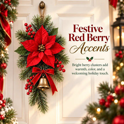 ⏳ Last day to save 49% – Classic Red Poinsettia Christmas Door Swag