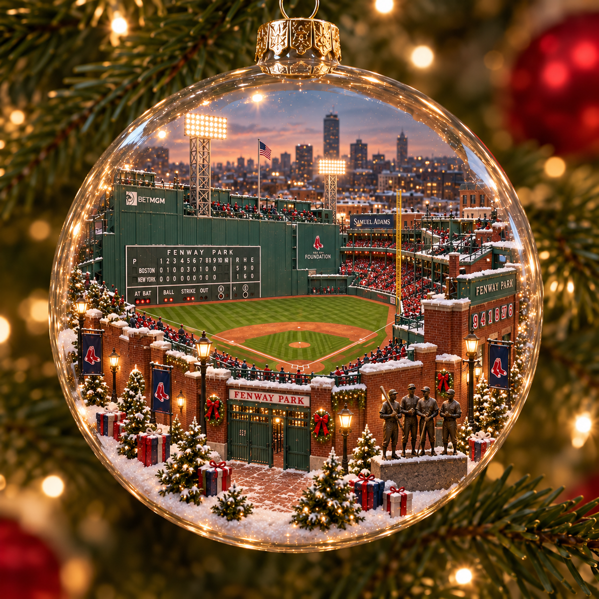 🎄 Go Sox — Light-Up Baseball Diorama Ornament