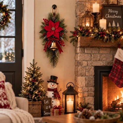 ⏳ Last day to save 49% – Classic Red Poinsettia Christmas Door Swag