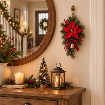 ⏳ Last day to save 49% – Classic Red Poinsettia Christmas Door Swag