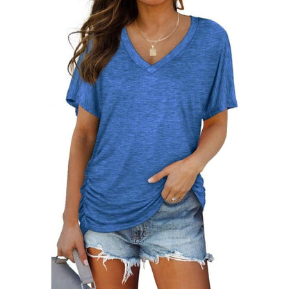 🎁Last Day Promotion 49% OFF✨Womens Short Sleeve V Neck Dolman Tops with Side Shirring Loose Fit Shirts
