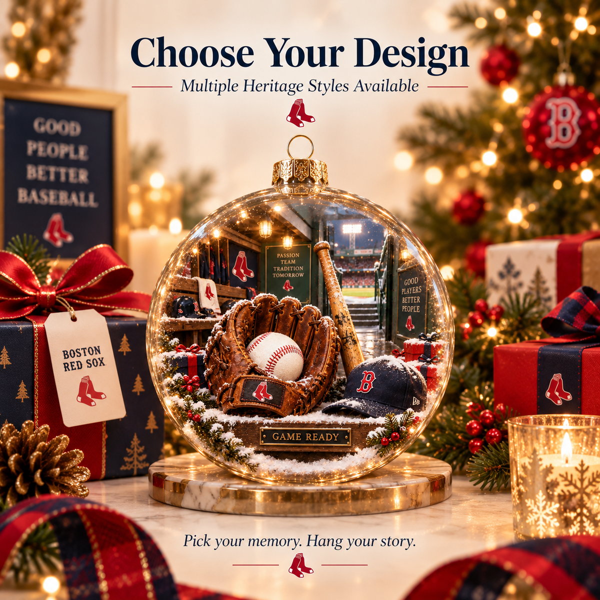 🎄 Go Sox — Light-Up Baseball Diorama Ornament