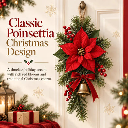 ⏳ Last day to save 49% – Classic Red Poinsettia Christmas Door Swag