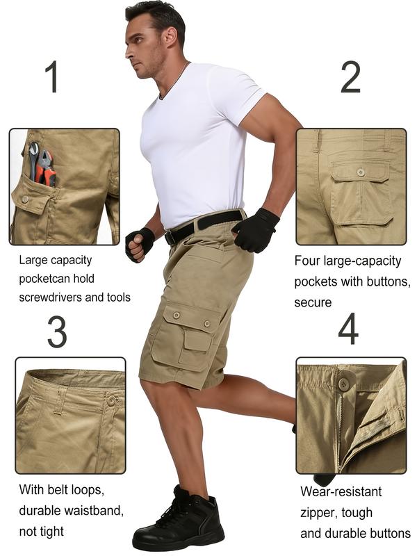 Men's Heavy-Duty Multi-Pocket Tactical Cargo Shorts - 100% Organic Cotton Hiking & Work Shorts