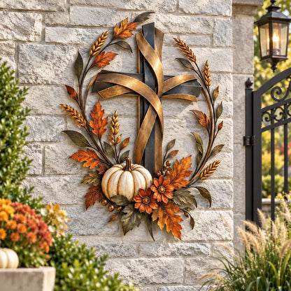 🔥😍Autumn Cross & Pumpkin Harvest Metal Wall Decor