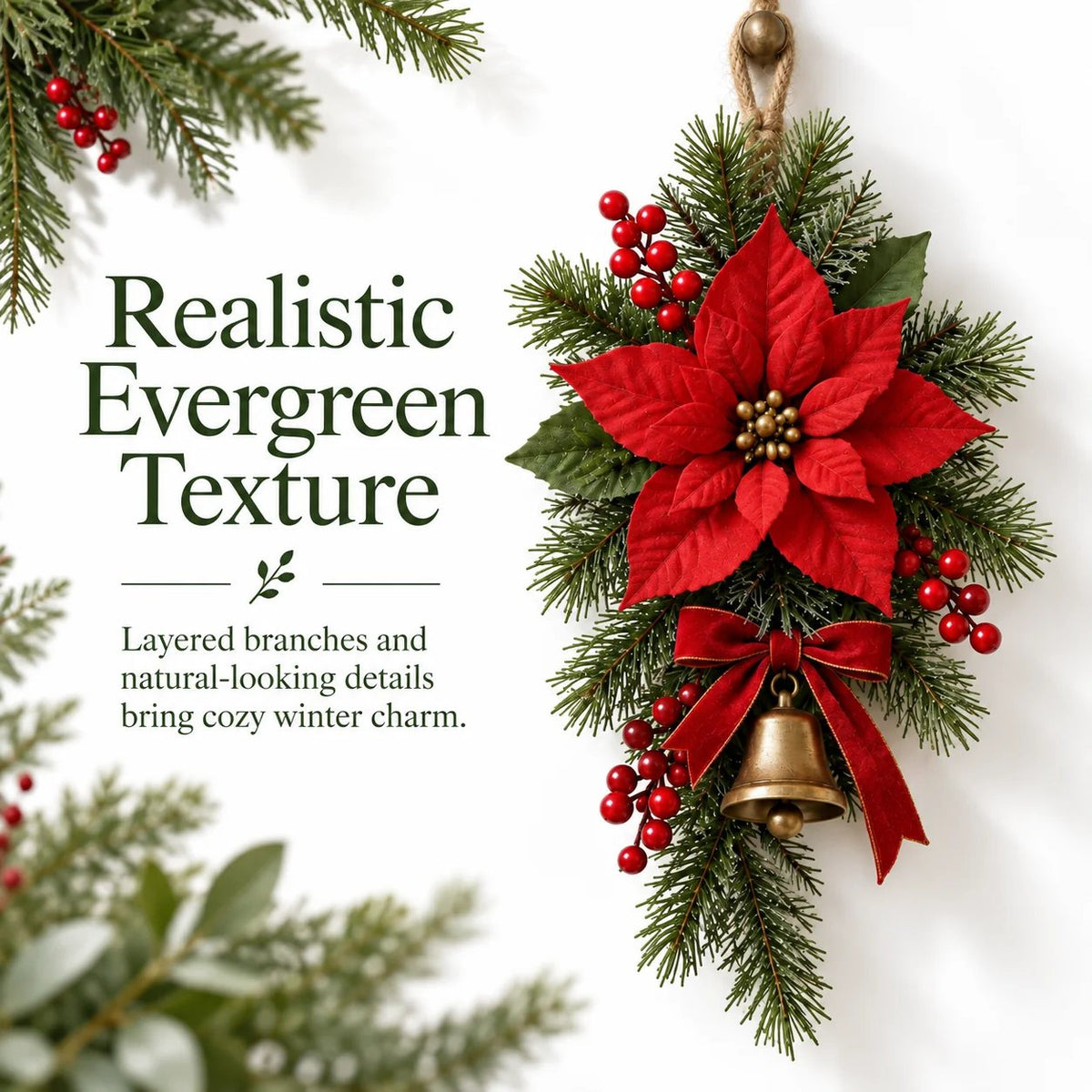 ⏳ Last day to save 49% – Classic Red Poinsettia Christmas Door Swag