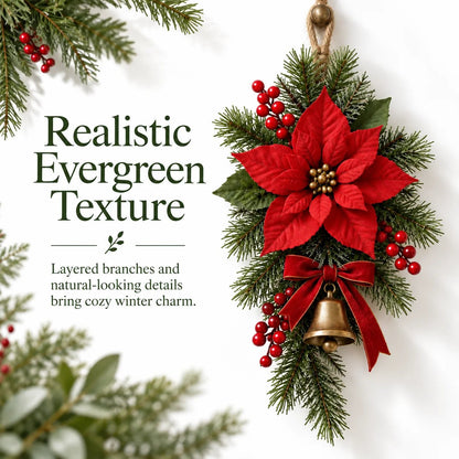 ⏳ Last day to save 49% – Classic Red Poinsettia Christmas Door Swag