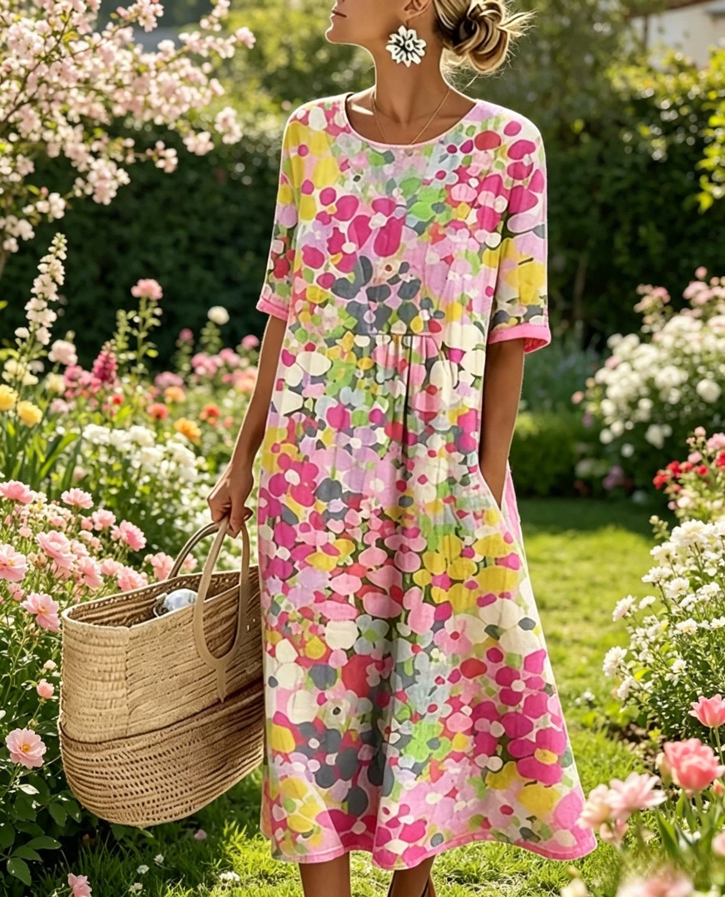 🌼 COLOUR BLOOM: Bright, Soft, Effortless Watercolor Milk Silk Dress