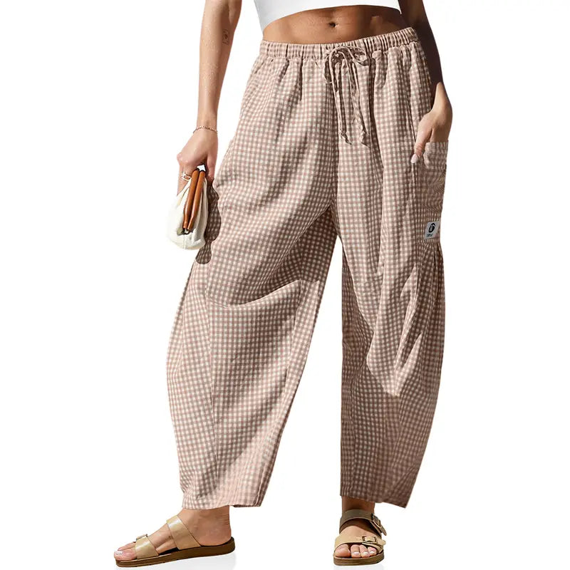Women's Wide Leg Plaid Pants With Pockets