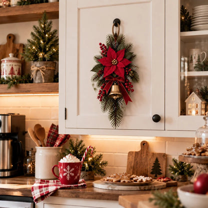 ⏳ Last day to save 49% – Classic Red Poinsettia Christmas Door Swag