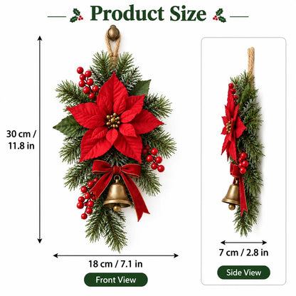 ⏳ Last day to save 49% – Classic Red Poinsettia Christmas Door Swag