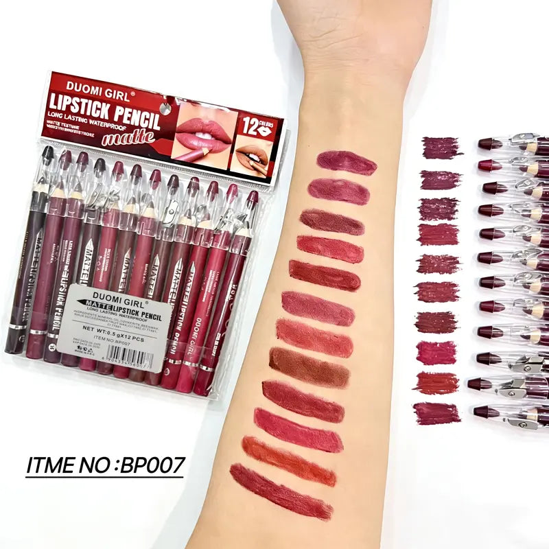 💋 12-Piece Matte Lip Liner Set — Waterproof & Smudge-Proof ✨