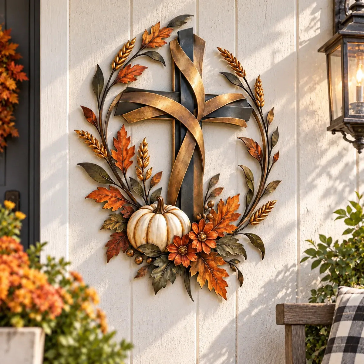 🔥😍Autumn Cross & Pumpkin Harvest Metal Wall Decor