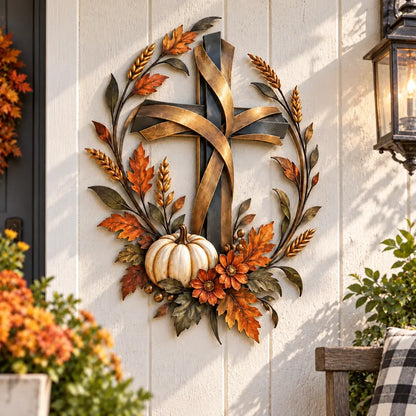 🔥😍Autumn Cross & Pumpkin Harvest Metal Wall Decor