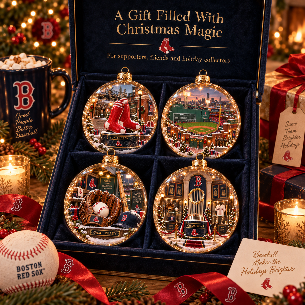 🎄 Go Sox — Light-Up Baseball Diorama Ornament