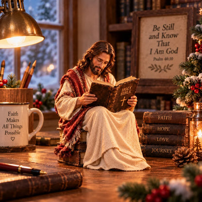 🎁Last Day 49% OFF-✝️Keep Faith Close – Jesus Reading the Bible Figurine