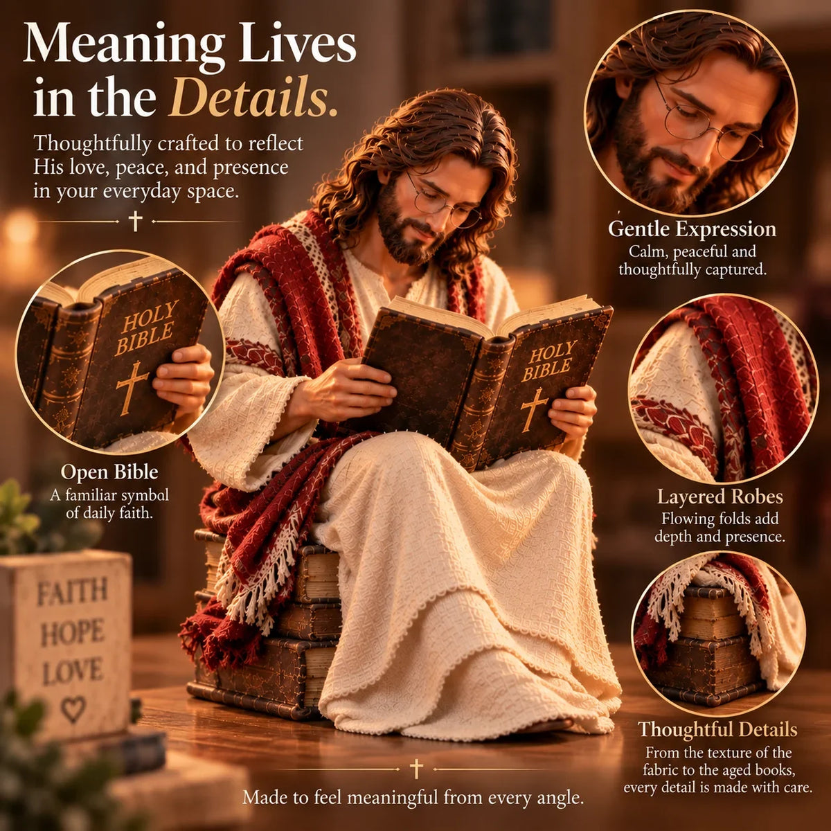 🎁Last Day 49% OFF-✝️Keep Faith Close – Jesus Reading the Bible Figurine