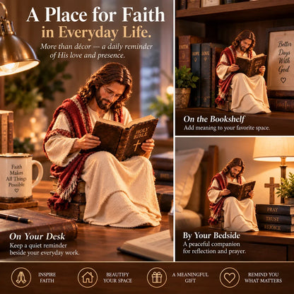 🎁Last Day 49% OFF-✝️Keep Faith Close – Jesus Reading the Bible Figurine