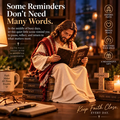 🎁Last Day 49% OFF-✝️Keep Faith Close – Jesus Reading the Bible Figurine